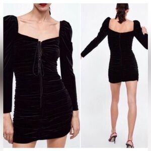 Zara Black Velvet Ruched Dress